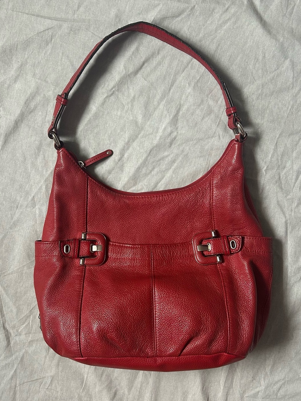 vintage red leather shoulder bag
